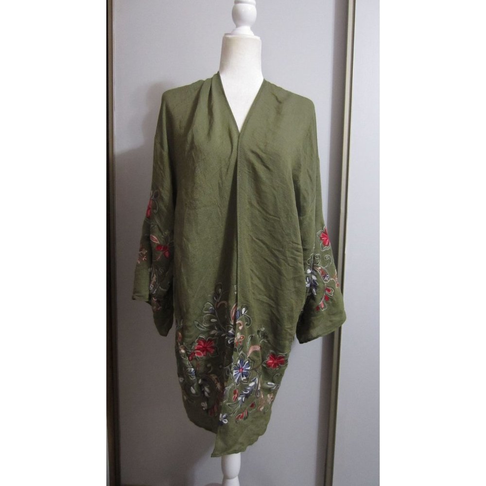 Jeongsook Oh One Size Embroidered Floral Boho Cover Up Wrap Top